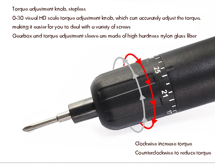 Electric Screw driver with Power Adapter, 800, 801, 802, 1/4 Interface, Adjustable Torque Power Screwdriver Screw Bit Gun