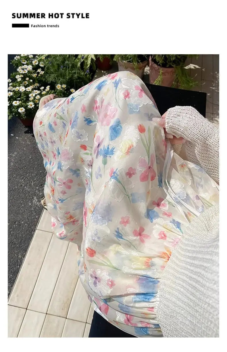 Summer French Style Floral Palazzo Pants Women High Waist Loose Boho Print Wide Leg Trousers with Drapery Comfortable &amp; Elegant