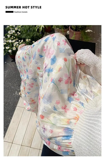 Summer French Style Floral Palazzo Pants Women High Waist Loose Boho Print Wide Leg Trousers with Drapery Comfortable &amp; Elegant