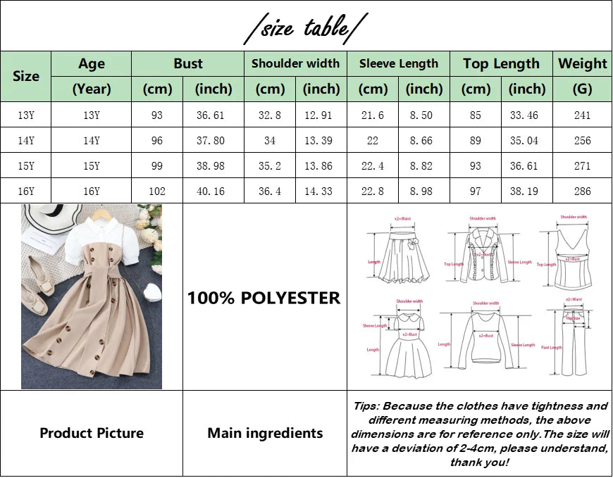 Kids Girls Clothing Summer Short Sleeve Montage Contrasting Colors Children Dress Casual Fashion Youth Girls Dress 13-16 Years
