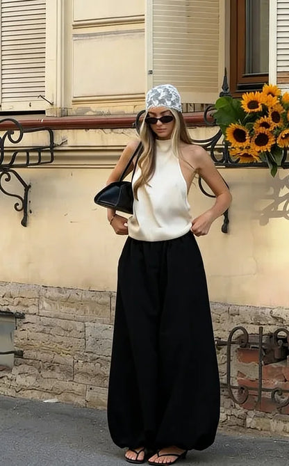 Women High Waist Wide Leg Linen Blend Casual Palazzo Pants