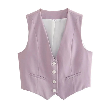 HH Women Fashion Solid Suit Vest Sleeveless Cropped Waistcoat Tops Vests Spring Summer Casual Office Lady Chic Tops