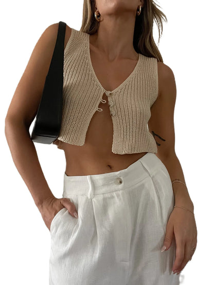 Crop Top  Women Tops 2025 Kintted Sweater Vest Solid Women Summer
