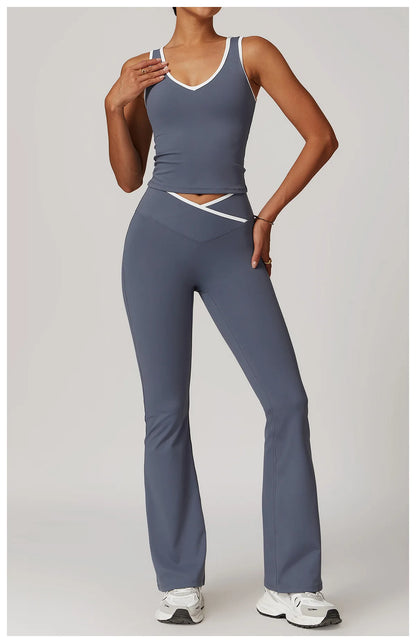 Women Gym Clothes Yoga Suits High Waist Two Piece Set Gym Leggings Yoga Sportswear Fitness Vest Crop Top Tracksuits Sports Bra