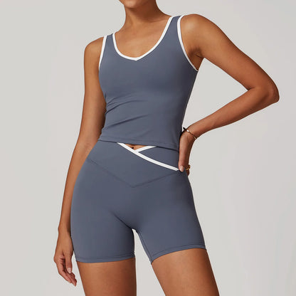 Women Gym Clothes Yoga Suits High Waist Two Piece Set Gym Leggings Yoga Sportswear Fitness Vest Crop Top Tracksuits Sports Bra