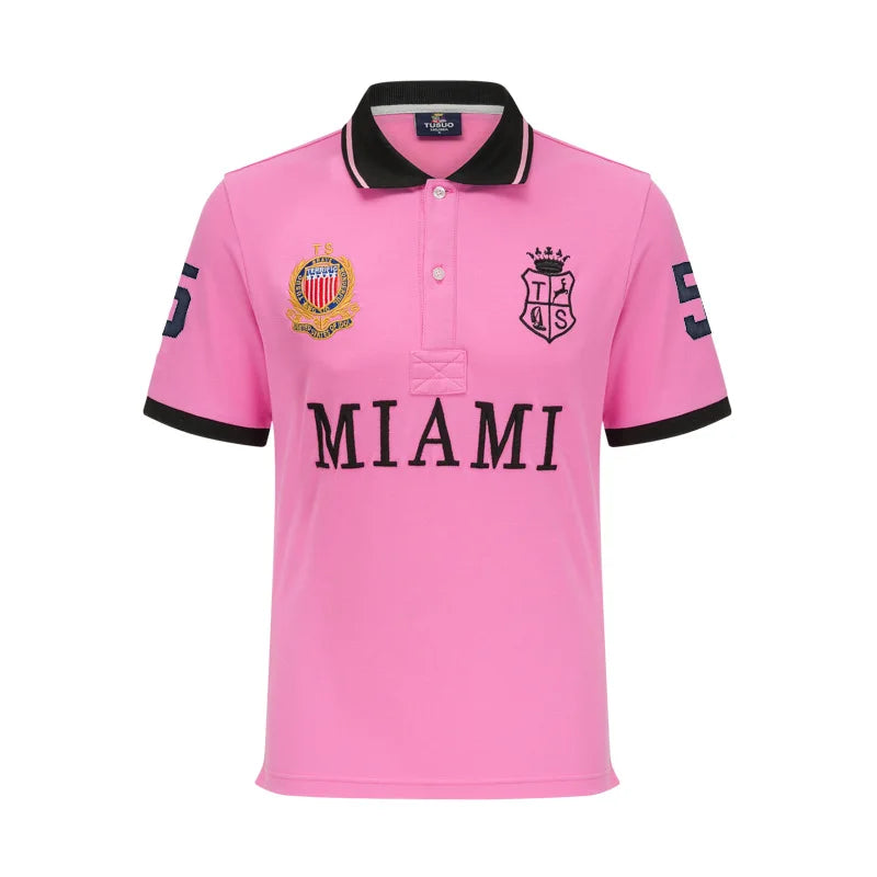 Polo Shirts for Men Miami Classic Red White Pink Sports Casual Pure Cotton Plus Size 7xl New Short Short Sleeved Collar T Shirt