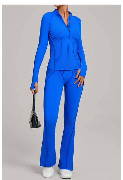 New Gym Yoga Outfit for Women Zipper Long Sleeve Fitness Suit Daily Casual Running Fitness Sportswear Two-Piece Sets Coat+Pants