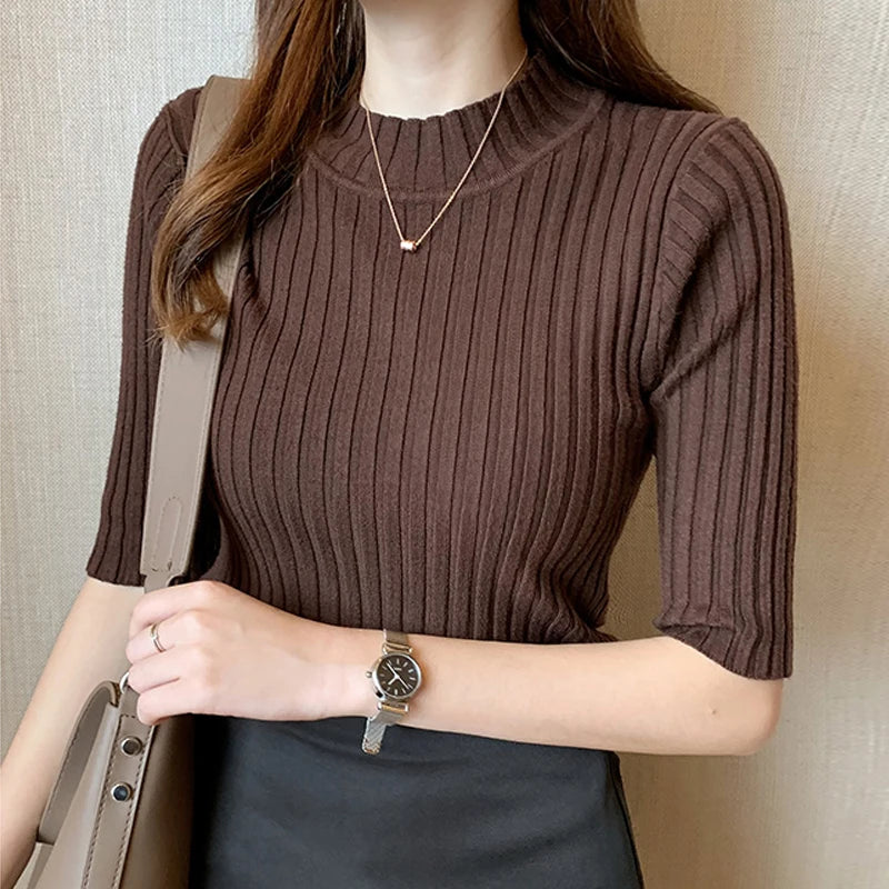 Blusas Mujer Blouses Top FemmeTops Women Blusas Mujer De Moda 2024 Verano Short Sleeve Knit Blouse Women Knitted Pullovers E525