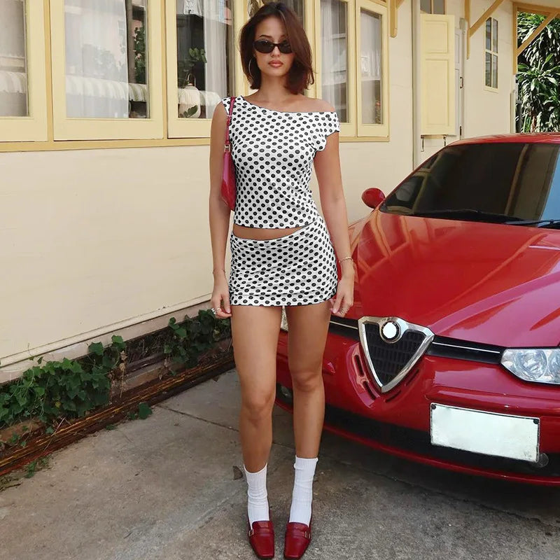 Fashionable Printed Unique Sleeveless Slim Fit Short Skirt Set Women&