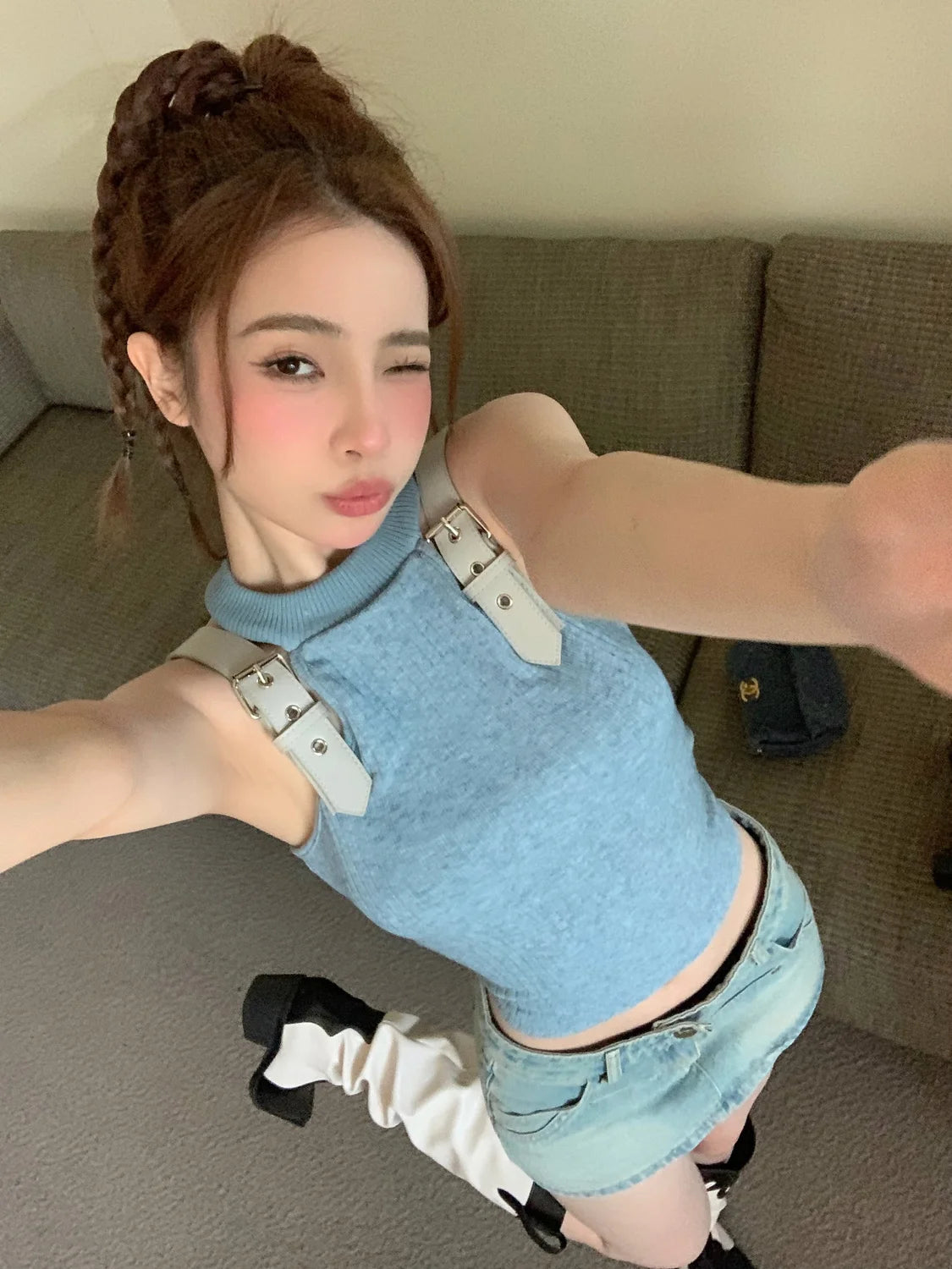 Tanks Women Personality Streetwear Ins Patchwork Design Summer Female Hotsweet Fashion Slim Korean Style Sexy Casual Sleeveless