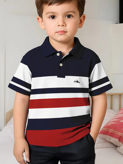 Polo Shirts for Kids Gradient Striped 3D Print Fashion Child Polo Shirt Boy Clothes Lapel Tops Street Casual Children&