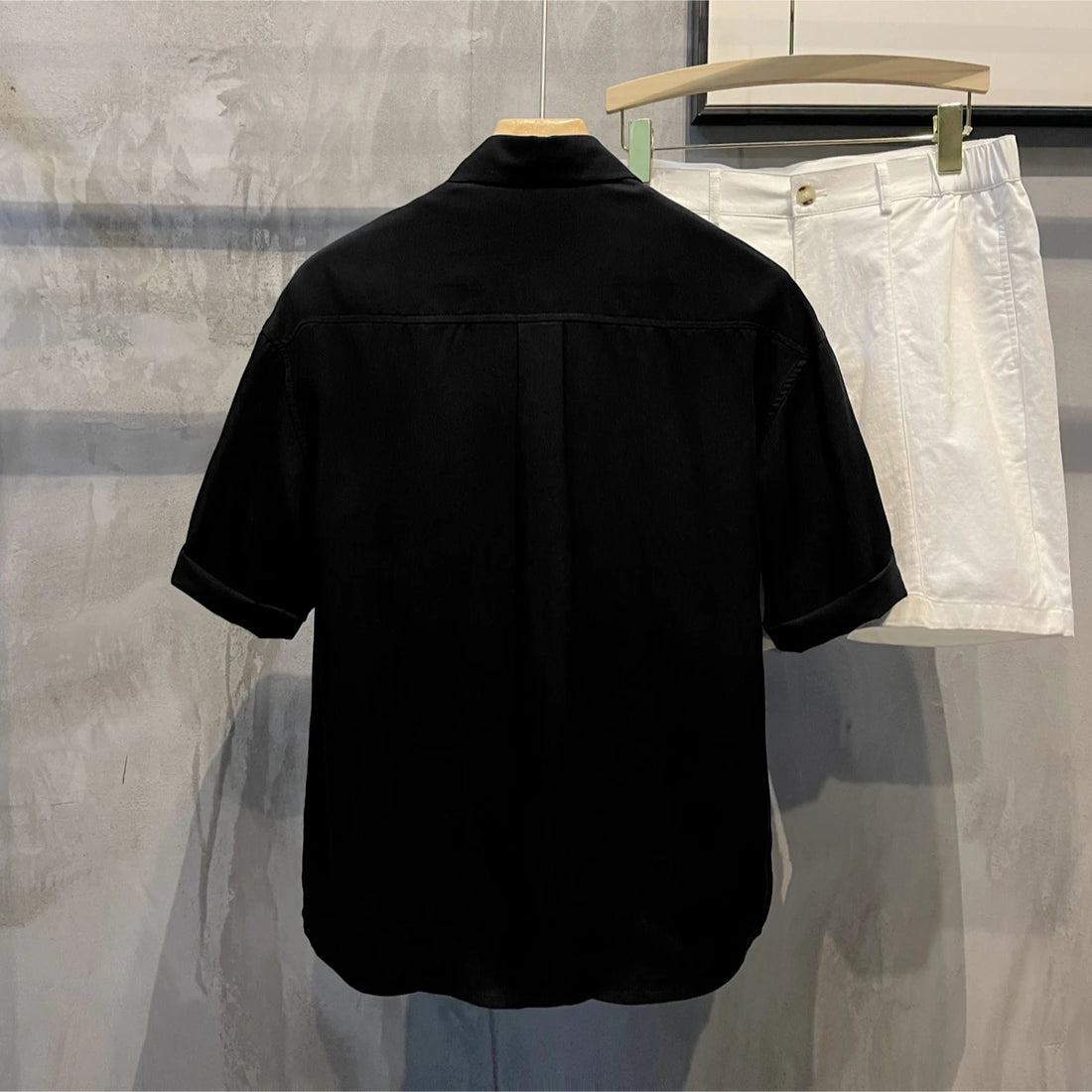 Short Sleeve With Pocket Male Shirts Button Up Print Loose Men&