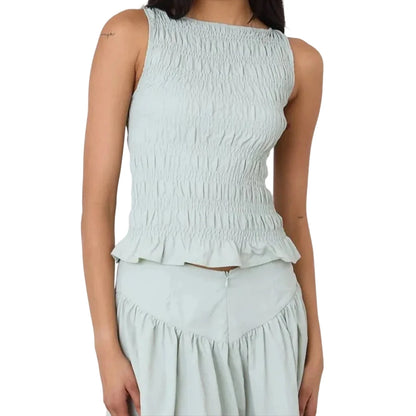 Women Tank Tops Solid Color Ruched Casual Vests Summer Fashion Sleeveless Tops Streetwear