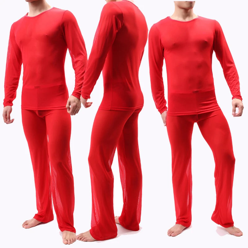 Sheer Pajamas for Men Sexy Mens Sleepwear See Through Loungewear Couples Pajamas Set Mesh Sleepwear