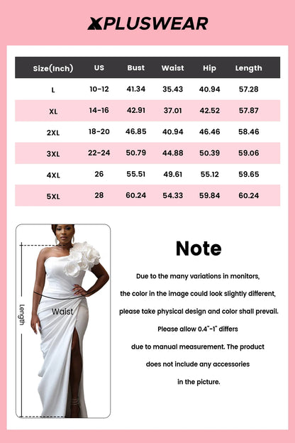 Plus Size Wedding White Elegant One Shoulder Strappy 3D Maxi Dresses