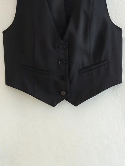 HH Women Fashion Solid Suit Vest Sleeveless Cropped Waistcoat Tops Vests Spring Summer Casual Office Lady Chic Tops