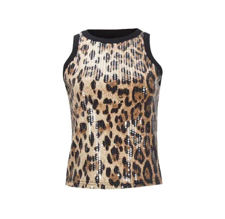 Tank Top for Women 2025 Summer New Pearl Leopard Print Small Sleeveless T-shirt Sexy Exposed Navel and Waist Color Blocked Vest