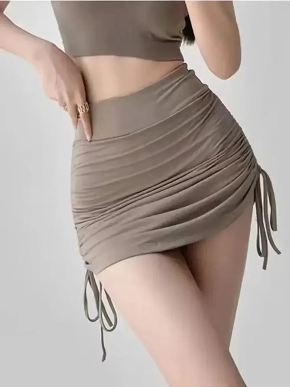 Sexy Women Summer Mini Skirts Drawstring High Waist Wrapped Hip Skirt Female Wild Solid Folds Slim Elastic Shorts Y2K Skirts
