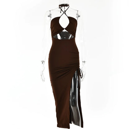 Sleeveless Sexy Female Midi Backless Dresses Slim Night Club Party Women&