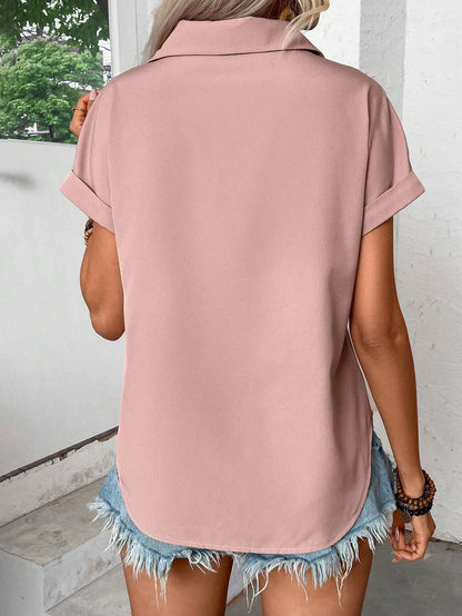Fashion Short Sleeve Shirts For Women Summer 2025 Casual Solid Color Turn-down Collar Loose Blouse Female Elegant