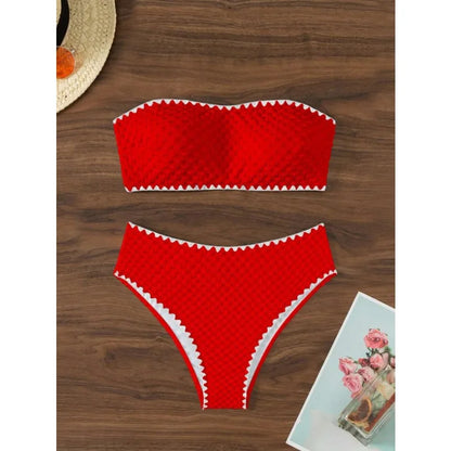 Swimwear White 2 Piece Strapless Swimsuit for Women Sexy Bandeau Backless Bikini Set Lace-up Patchwork Bathing Suit 2025 New