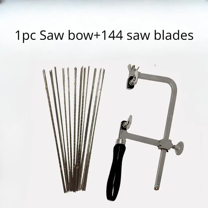 Saw Bow with 144 Blades Black Handle U Shaped Woodworking Flower Wire Saw for Jewelry Gold Making