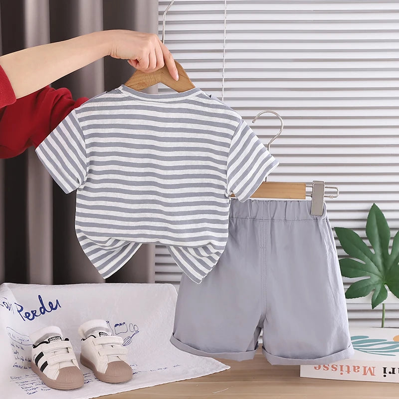 Kids Baby Boys Summer Clothes Sets Infant Kids Cotton Striped T-shirt + Denim Shorts 2Pcs Suit Children&