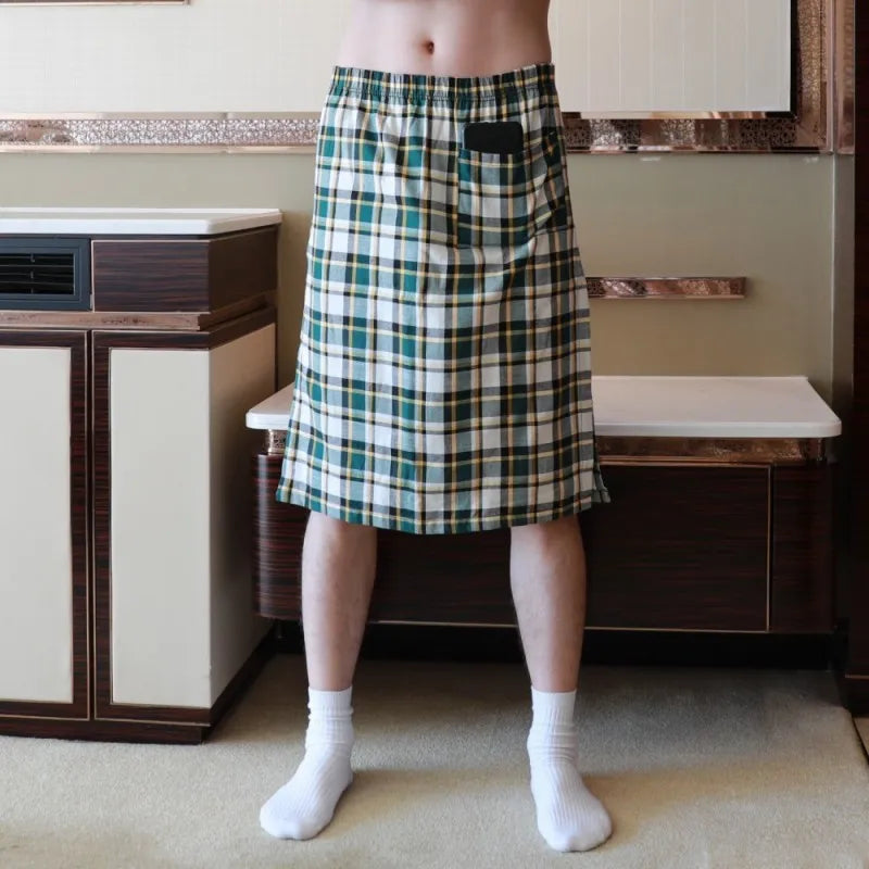 Sexy Pajamas For Men Sleepwear Men British Style Plaid Loose Lounge Pyjama Male Cotton Sleep Bottoms Homme Side Split Nightdress