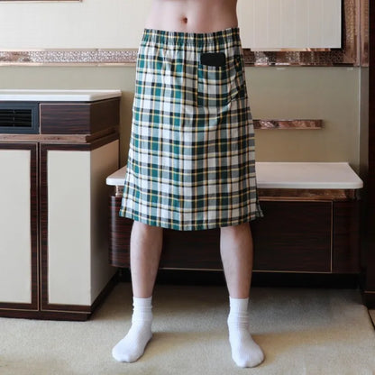Sexy Pajamas For Men Sleepwear Men British Style Plaid Loose Lounge Pyjama Male Cotton Sleep Bottoms Homme Side Split Nightdress
