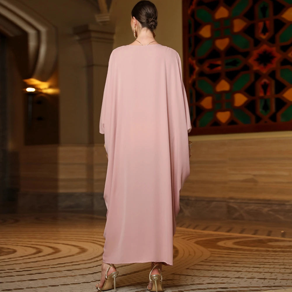 Moroccan Caftan Abayas Muslim Women Embroidery Bat Sleeve Maxi Dresses Eid Ramadan Kaftan Turkey Arabic Islamic Dubai Djellaba
