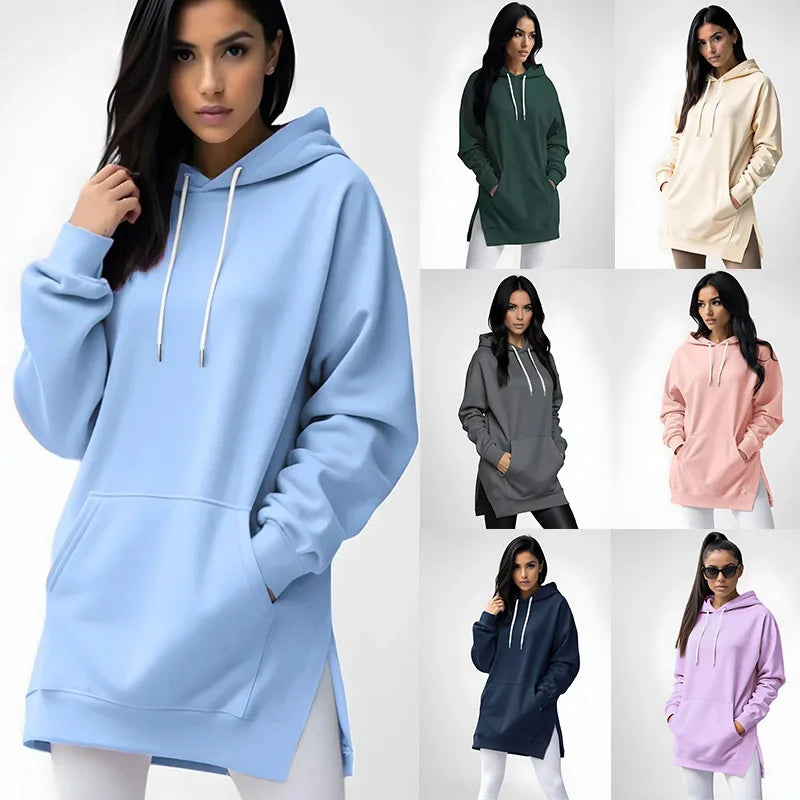 Hoodies Coats Women Solid Sweatshirts Jacket Pocket Drawstring Hooded Slight Strech Loose Casual Office Lady 2025 Spring Autumn