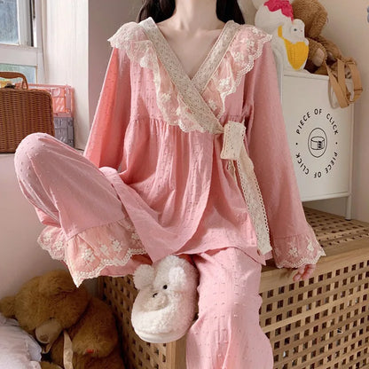 Pajama Pants Princess Sleepwear Lace Pajamas Sleeping Pajamas Women Home Clothes for Women Homewear Home Set Female Cute Pjs
