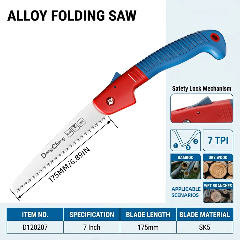 Folding Pruning Saw SK5 Alloy Steel Sharp Blade Portable Compact Garden Hand Tool for Tree Branch Wood Cutting Outdoor Camp
