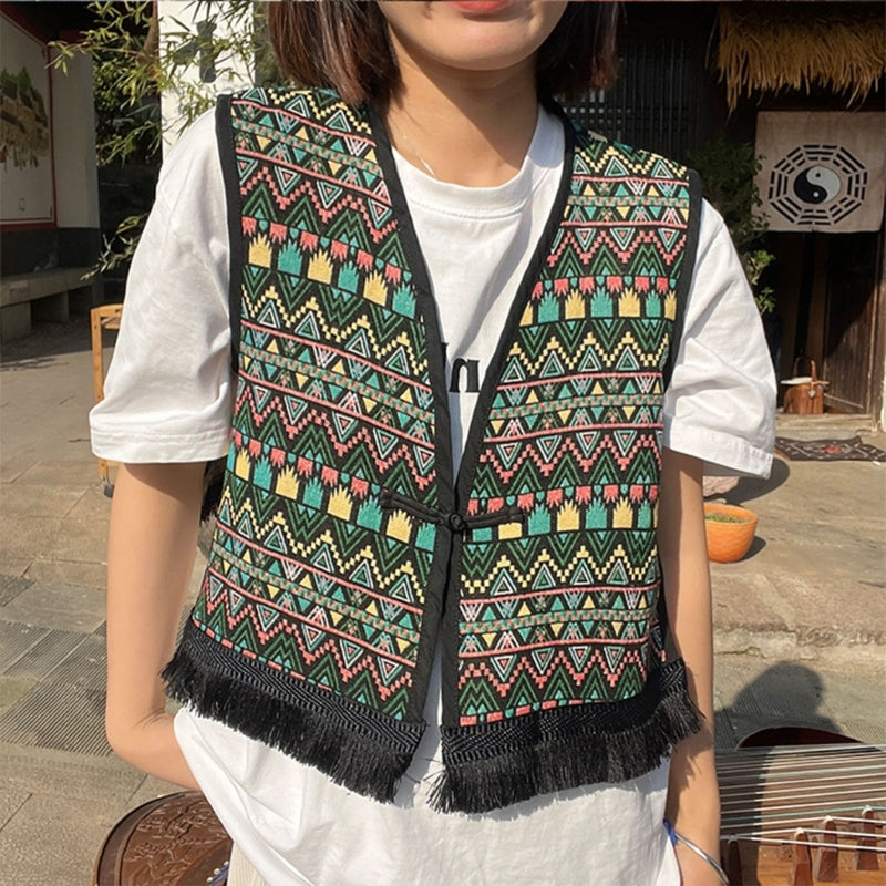 Vintage Floral Embroidery Printed Cardigan Vest Womens Elegant Sleeveless Tops Spring Summer Female Clothing Dropshipping