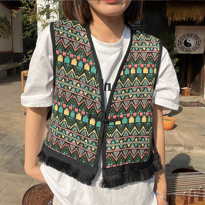 Vintage Floral Embroidery Printed Cardigan Vest Womens Elegant Sleeveless Tops Spring Summer Female Clothing Dropshipping