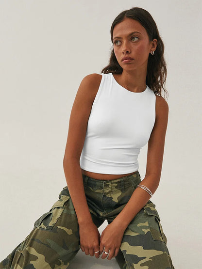 Sleeveless tight bottom shirt, round neck I-shaped solid color top, casual vest