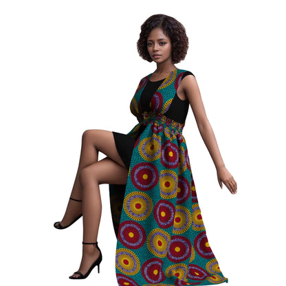 African Print Long Kaftans Dress for Women Sleeveless Vest Dresses Traditional African Design Party Clothing WY11071
