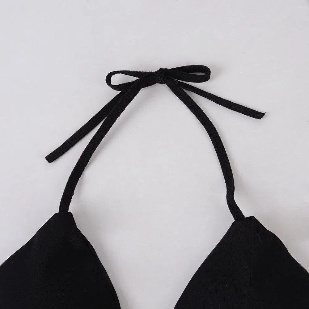 Beach Style Swimsuit for Women Sexy Halter Swimwear Solid Thong Female Bikini Set Bathing Suit Bikini Mujer Lingerie