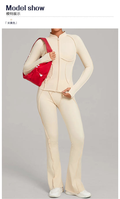 New Gym Yoga Outfit for Women Zipper Long Sleeve Fitness Suit Daily Casual Running Fitness Sportswear Two-Piece Sets Coat+Pants
