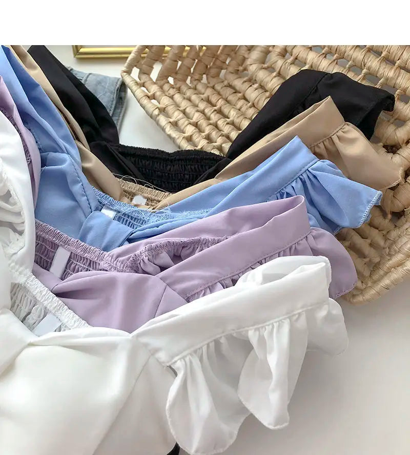 Crop Tops Camis Women Ruffles Sexy Elegant Simple Streetwear Vintage Summer Holiday Casual Young Aesthetic All-match Ulzzang New