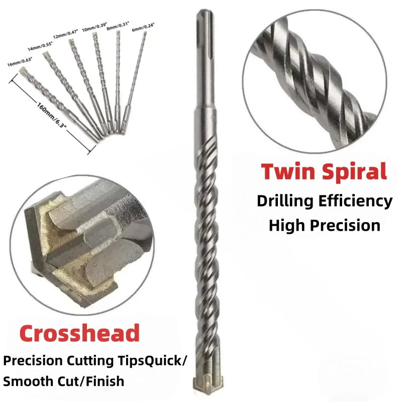 5/6/8/10/12/14/16mm Concrete SDS Plus Drill Bit Cross Electric Hammer Drill Bits for Masonry Concrete Rock Stone