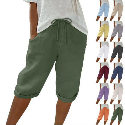 Casual Cotton Linen Pants For Female Streetwear Solid Color Wide Leg Capri Versatile Palazzo Pants Baggy Cargo Pants With Pocket