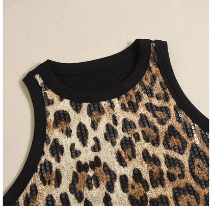 Tank Top for Women 2025 Summer New Pearl Leopard Print Small Sleeveless T-shirt Sexy Exposed Navel and Waist Color Blocked Vest