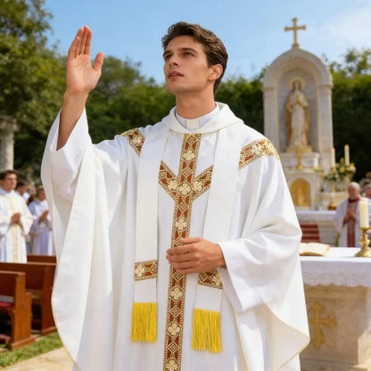 Men Catholic Church Priest Chasuble Embroidered Liturgical Robe Clergy Robe For Mass Prayer Costume Medieval Muslim Costume