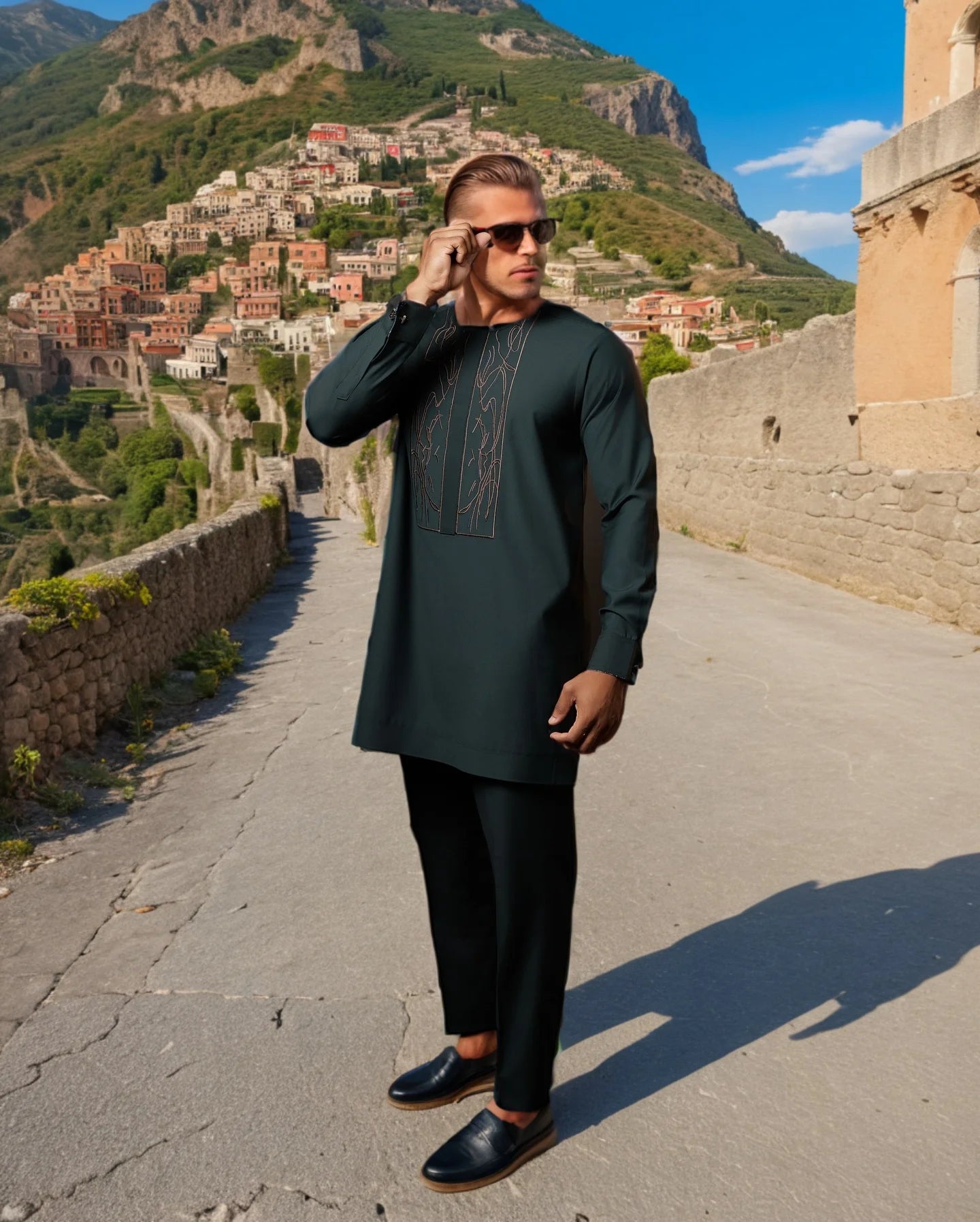 Kaftan Men Wedding Suits Groom Embroidered Pocket Top And Pants Kaunda Suit African casual Outfits Party Fashion Two-piece Set
