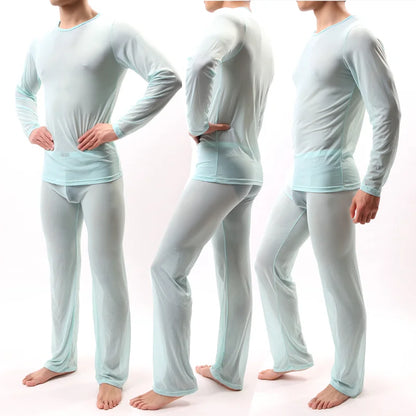 Sheer Pajamas for Men Sexy Mens Sleepwear See Through Loungewear Couples Pajamas Set Mesh Sleepwear