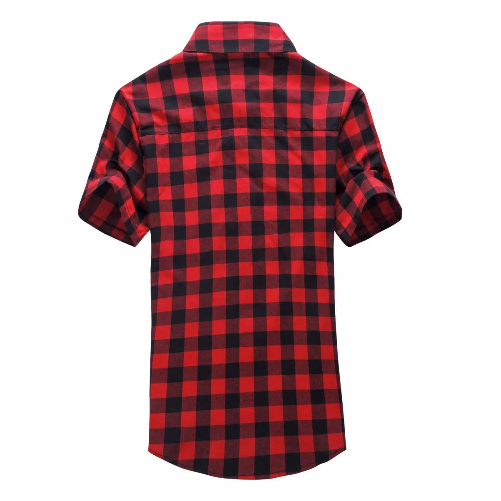 2025 New Summer Fashion Button Up Chemise Homme Checkered Shirts Men Short Sleeve Blouses Tops