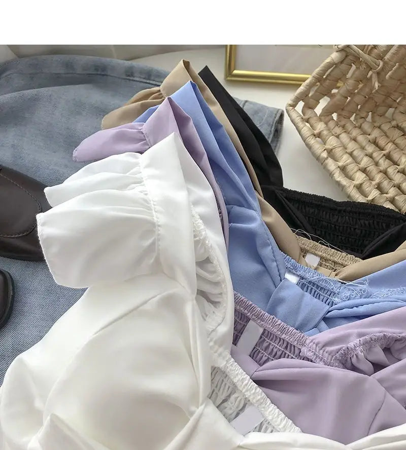 Crop Tops Camis Women Ruffles Sexy Elegant Simple Streetwear Vintage Summer Holiday Casual Young Aesthetic All-match Ulzzang New