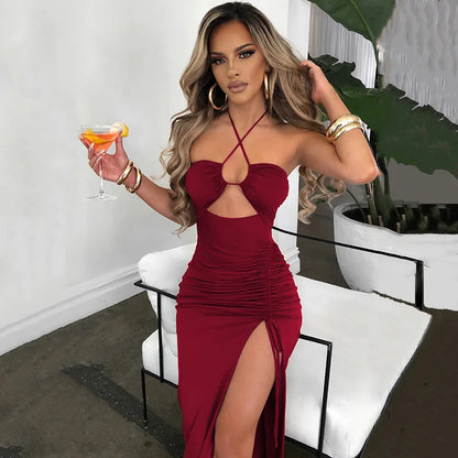 Sleeveless Sexy Female Midi Backless Dresses Slim Night Club Party Women&