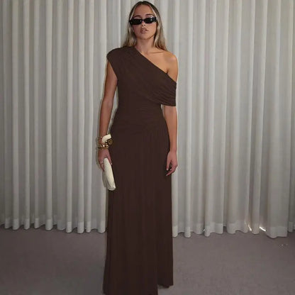 Seductive Dress Fashionable One-Shoulder Ruched Dress Minimalist Solid Asymmetrical Dress Irregular Hemline Wholesaler Gown